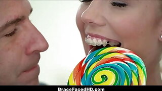 Little Blonde Teen Affectation Daughter With Braces And Pigtails Fucked By Affectation Cur